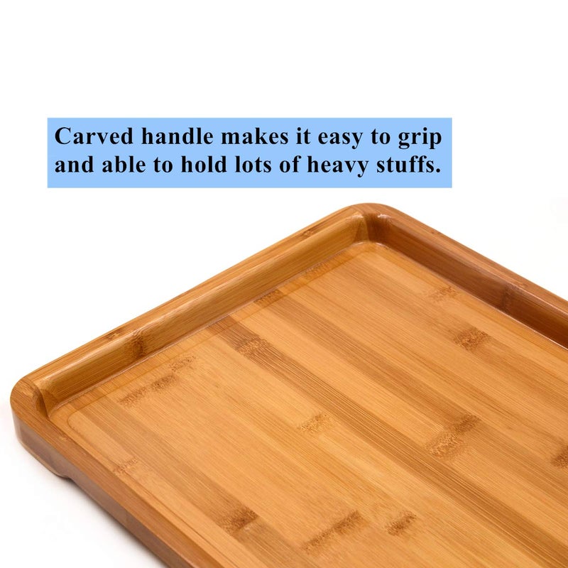 Bamber Large Bamboo Serving Tray Decorative Coffee Tea Platter 18 x 13 x 1.2 Inches - Image 5